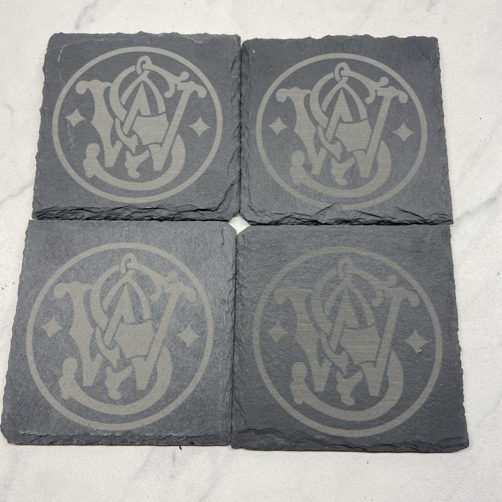 Set of 4 Smith & Wesson Custom Laser Engraved‎ Slate Coasters